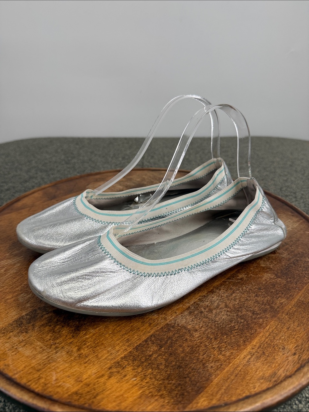 Fornarina Shoes Wm 39 Silver Ballet Sneaker Flats Elastic Comfort *Flaws